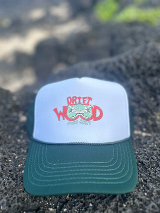 Split peak Trucker Hat- White with hunter green mesh