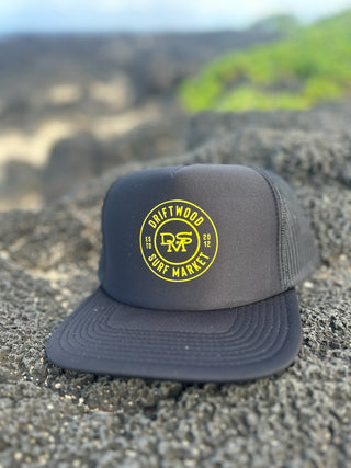 DSM circle logo Trucker Hat- Black with yellow logo